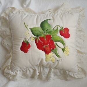 Vintage Strawberry Painted Pillow